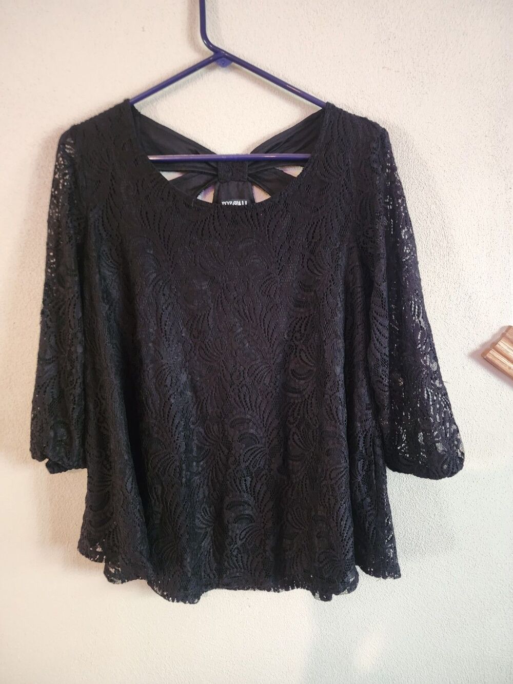 Roz Ali Whimsigoth Black Lace Cutout Top Womens Crochet Knit Short Sleeve Blouse